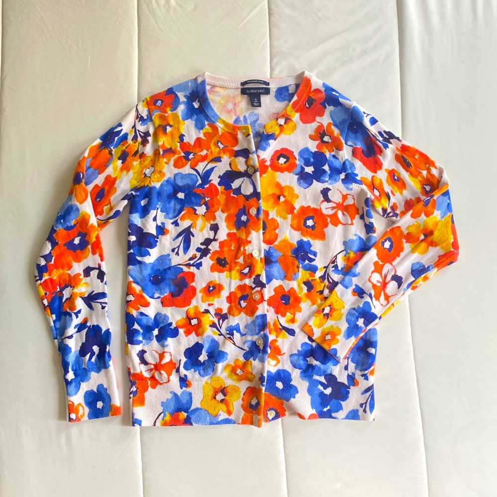 Women’s Lands End Watercolor Floral Cardigan
